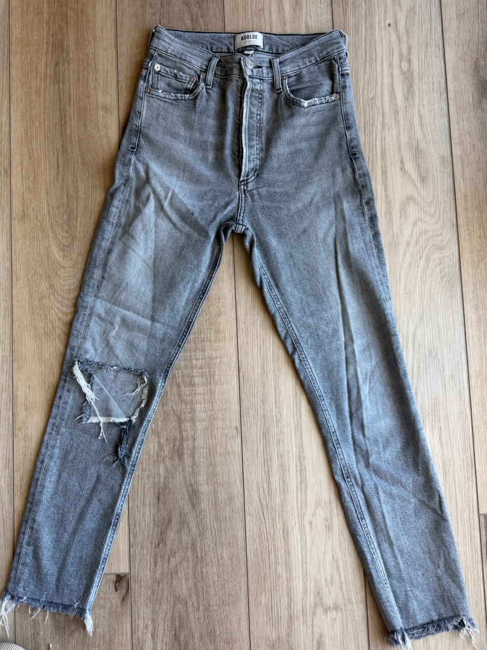 AGOLDE Men's Slim Straight Gray Distressed Jeans